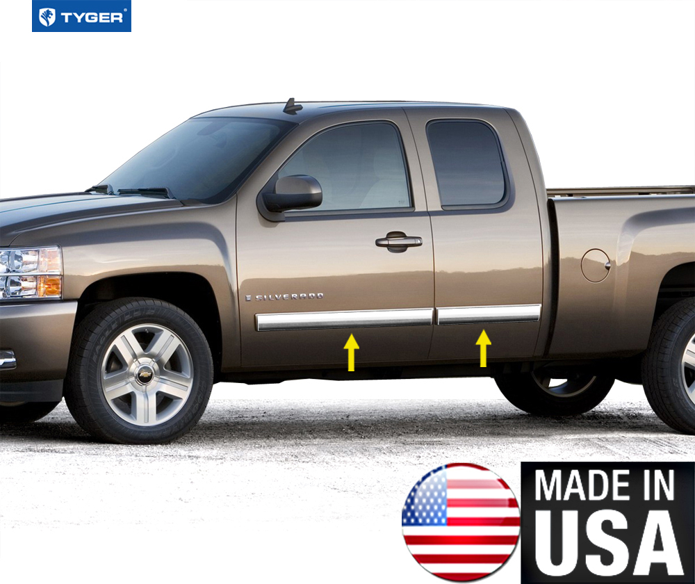 TYGER For 0913 Silverado Extended Cab Body Side Molding Trim Full 4.25
