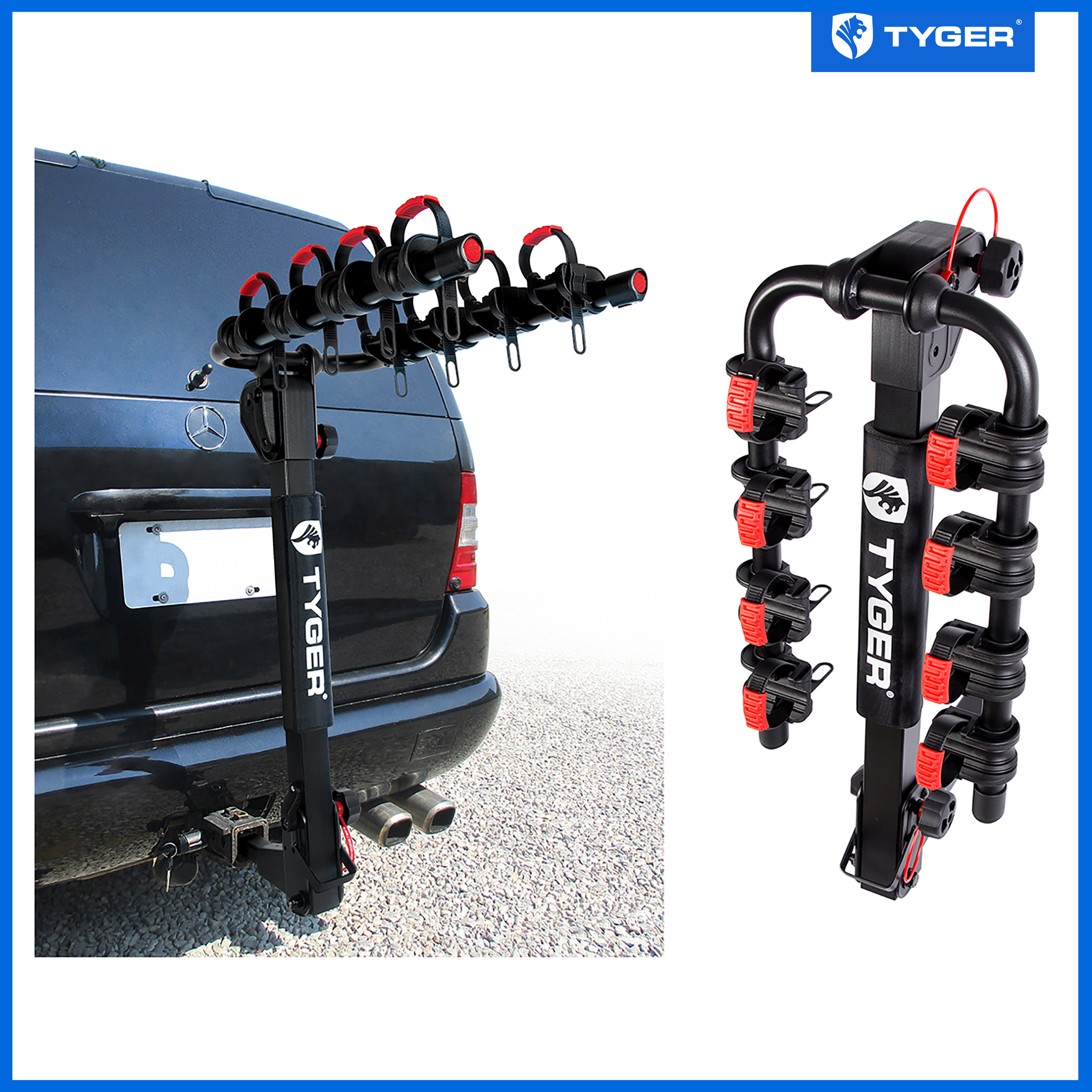 TYGER 4bike Carrier Rack Fits both 11/4'' and 2'' Hitch Receiver